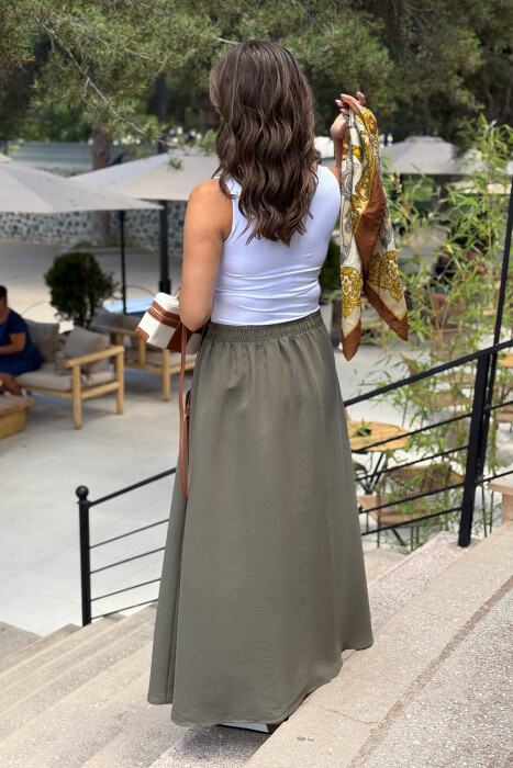 ONE COLOR EALSTIC SIMPLE LONG WOMEN SKIRT GREEN/JESHILE - 10