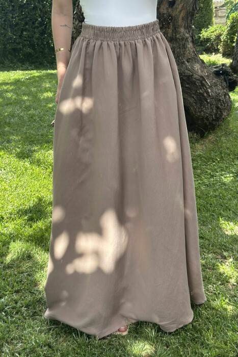ONE COLOR EALSTIC SIMPLE LONG WOMEN SKIRT LIGHT BROWN/KAZB - 9