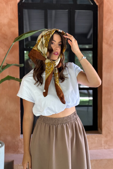 ONE COLOR EALSTIC SIMPLE LONG WOMEN SKIRT LIGHT BROWN/KAZB - 7