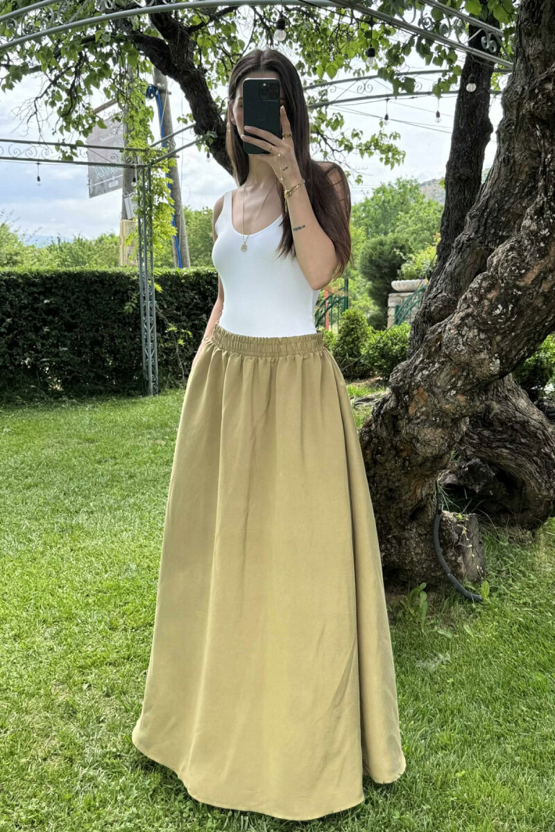 ONE COLOR EALSTIC SIMPLE LONG WOMEN SKIRT OLIVE/ULLI - 3