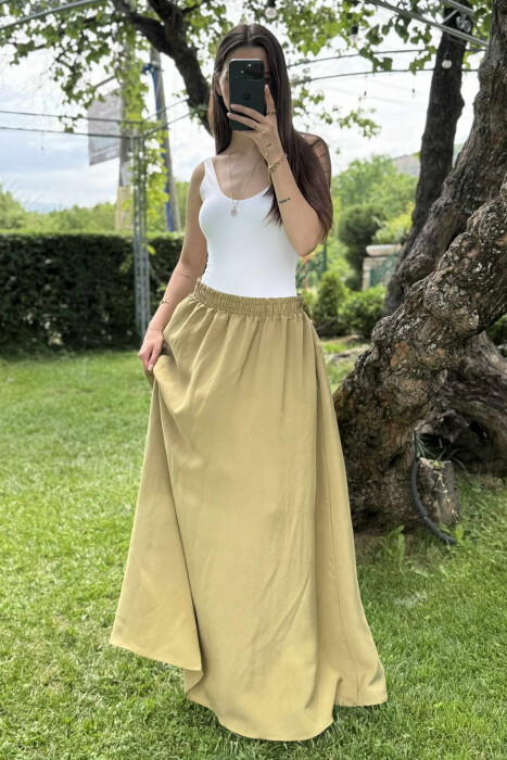 ONE COLOR EALSTIC SIMPLE LONG WOMEN SKIRT OLIVE/ULLI - 5