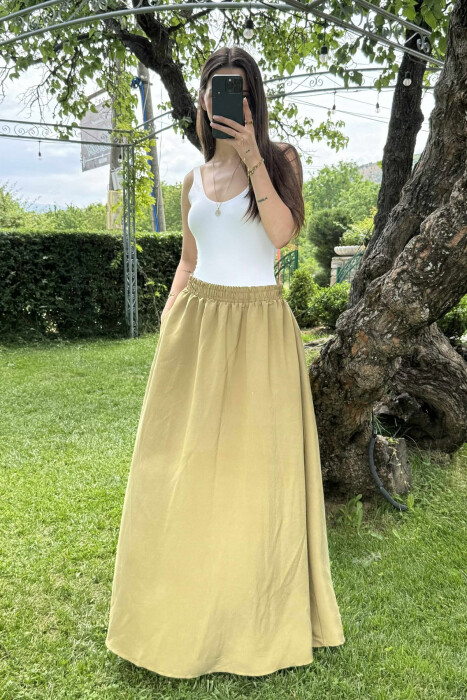 ONE COLOR EALSTIC SIMPLE LONG WOMEN SKIRT OLIVE/ULLI - 7