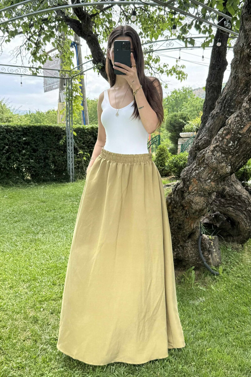 ONE COLOR EALSTIC SIMPLE LONG WOMEN SKIRT OLIVE/ULLI - 7