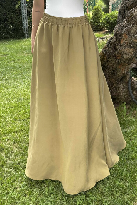 ONE COLOR EALSTIC SIMPLE LONG WOMEN SKIRT OLIVE/ULLI - 8