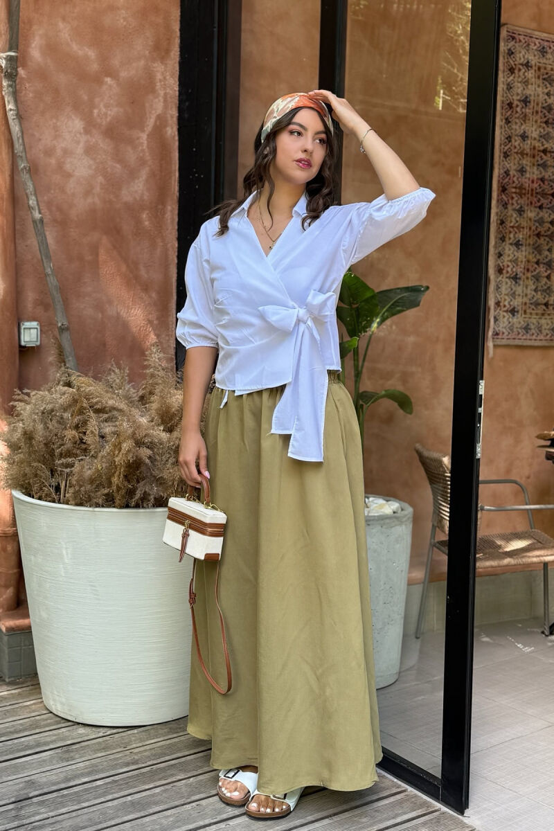 ONE COLOR EALSTIC SIMPLE LONG WOMEN SKIRT OLIVE/ULLI - 2