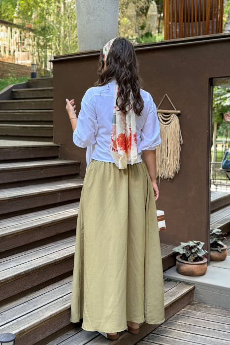 ONE COLOR EALSTIC SIMPLE LONG WOMEN SKIRT OLIVE/ULLI - 6