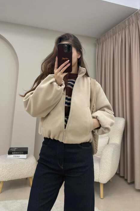 ONE COLOR ELASTIC BELT WOMAN COAT BEIGE/BEZHE 