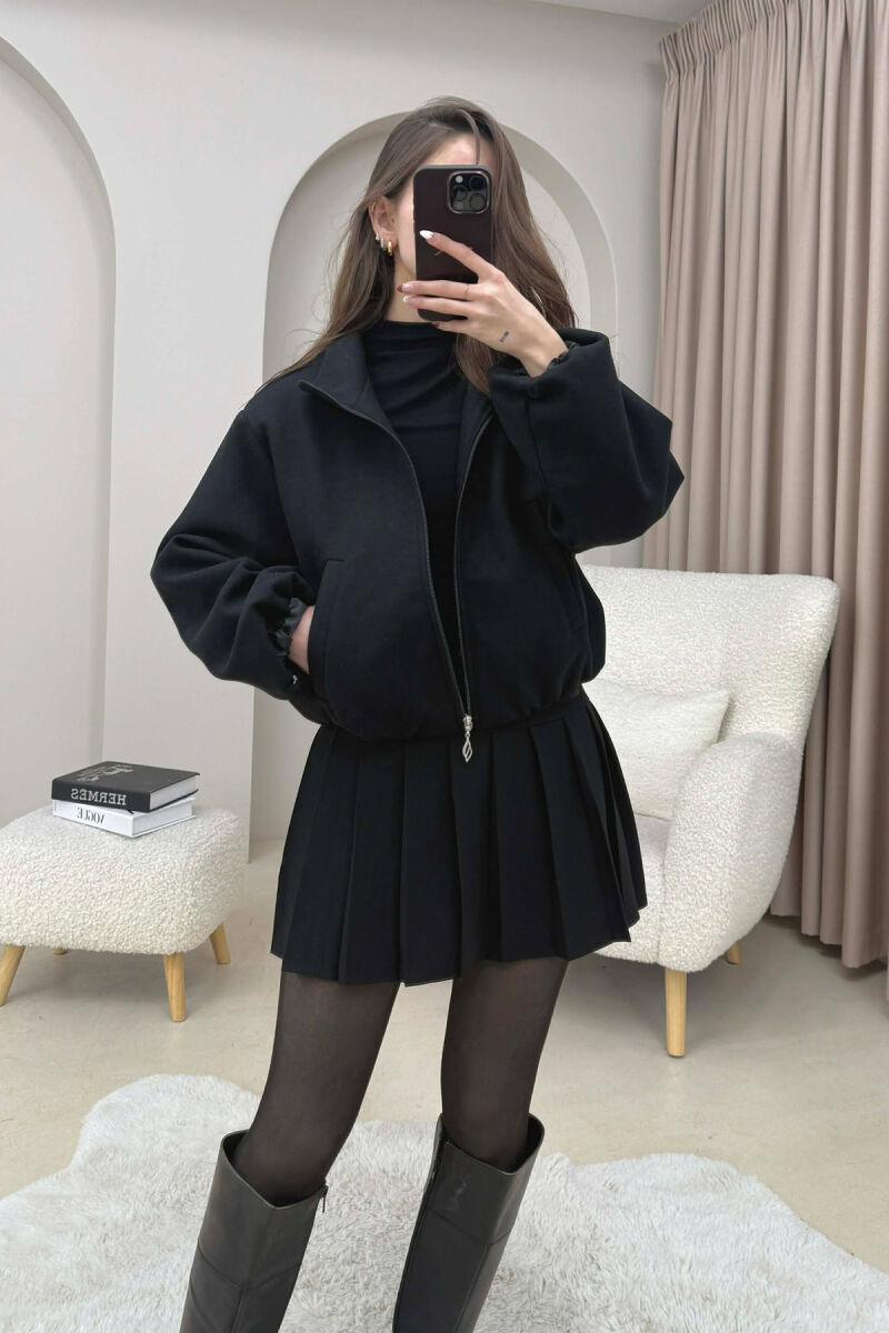 ONE COLOR ELASTIC BELT WOMAN COAT BLACK/ E ZEZE - 1