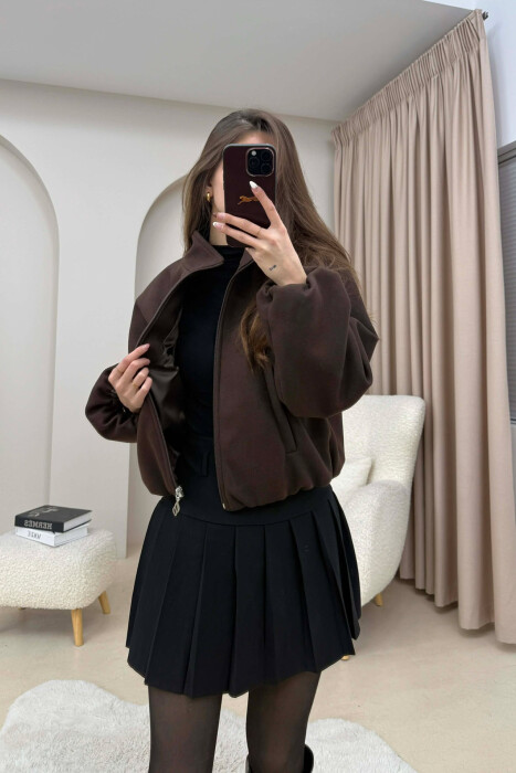 ONE COLOR ELASTIC BELT WOMAN COAT BROWN/KAFE 