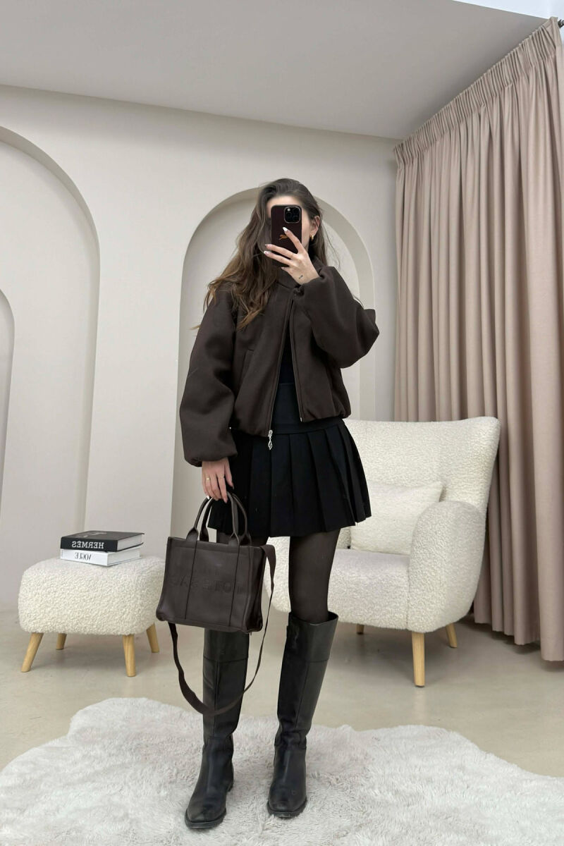 ONE COLOR ELASTIC BELT WOMAN COAT BROWN/KAFE - 2