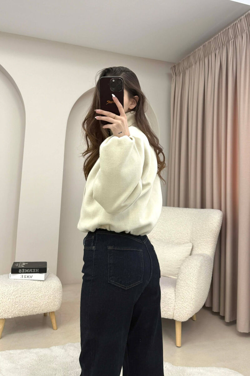 ONE COLOR ELASTIC BELT WOMAN COAT CREAM/KREM - 5