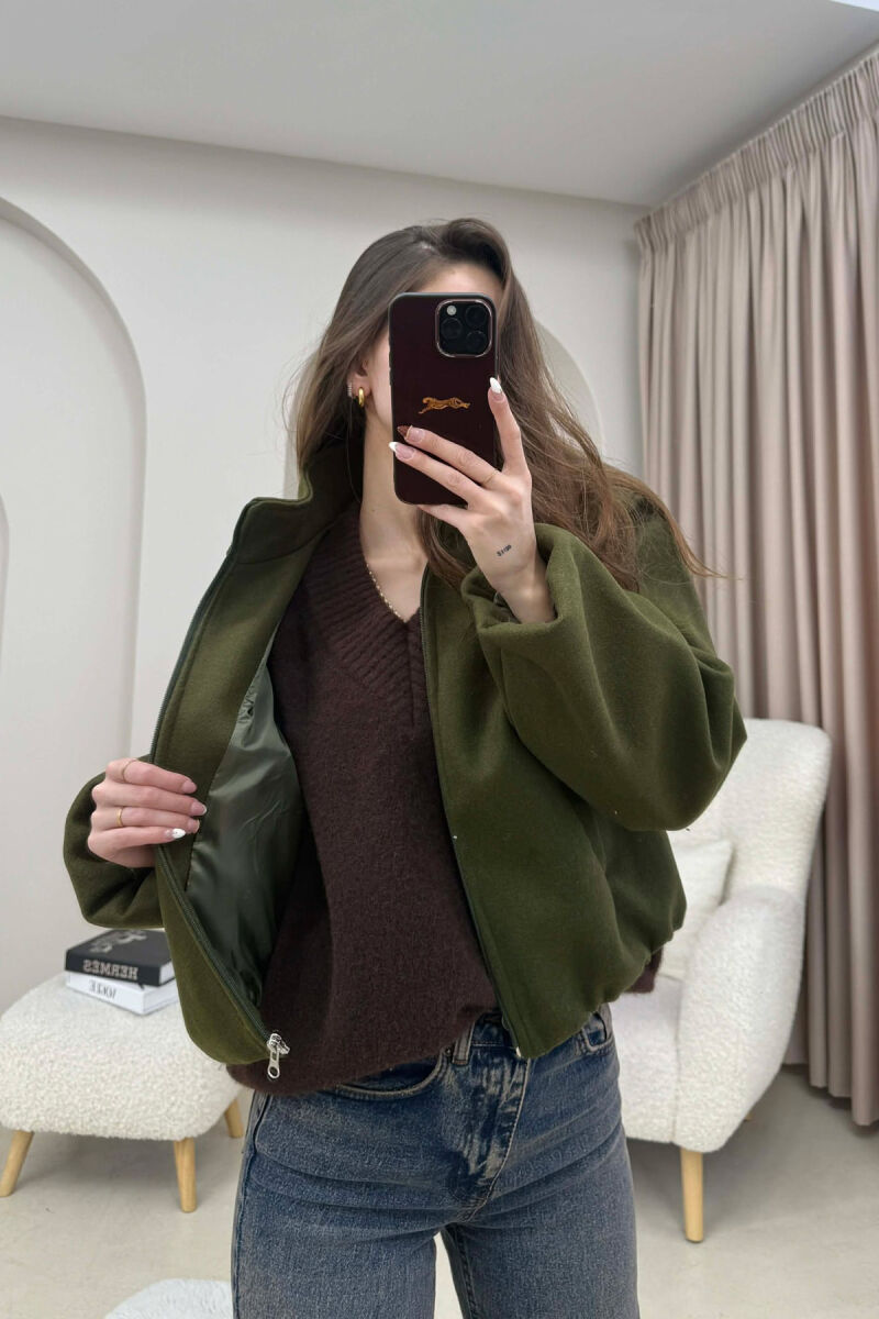 ONE COLOR ELASTIC BELT WOMAN COAT GREEN/JESHILE - 1