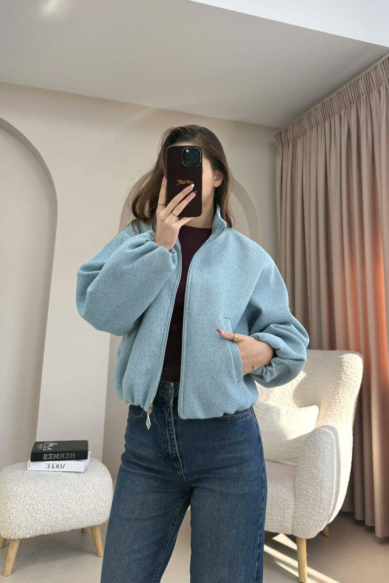 ONE COLOR ELASTIC BELT WOMAN COAT LIGHT BLUE-LIGHT BLUE/BZ-BZ - 4