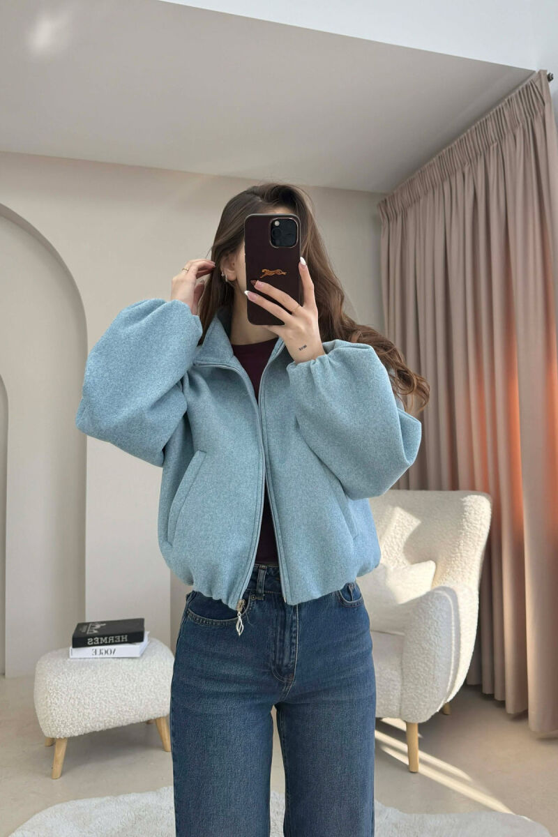 ONE COLOR ELASTIC BELT WOMAN COAT LIGHT BLUE-LIGHT BLUE/BZ-BZ - 1