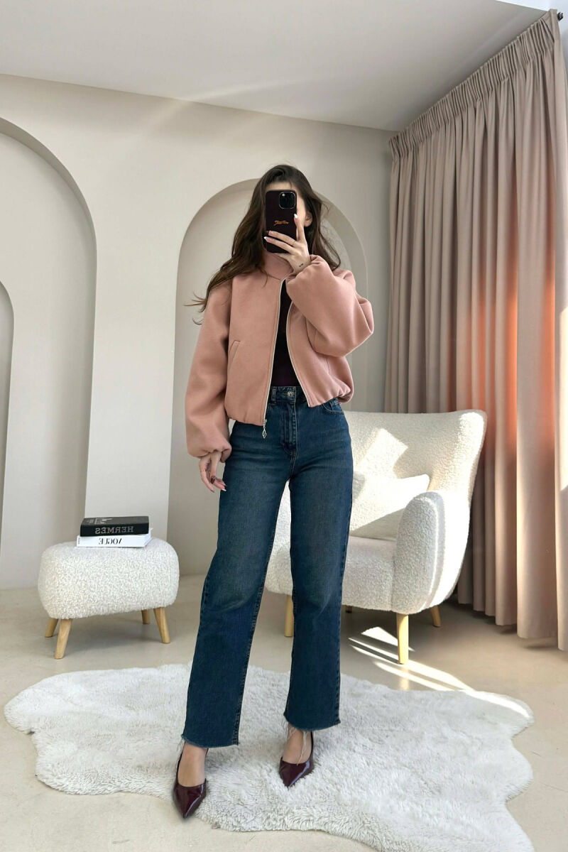 ONE COLOR ELASTIC BELT WOMAN COAT POWDER/PUDER - 2