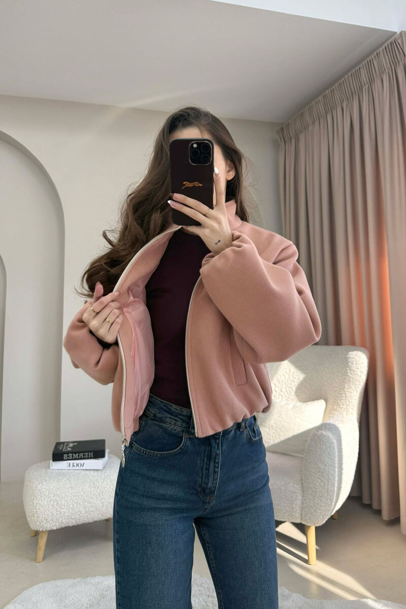 ONE COLOR ELASTIC BELT WOMAN COAT POWDER/PUDER - 3