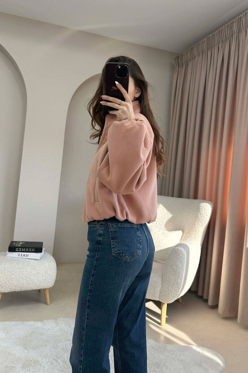 ONE COLOR ELASTIC BELT WOMAN COAT POWDER/PUDER - 4