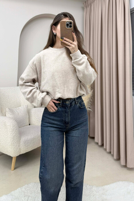 ONE COLOR ELASTIC END WOMEN SWEATSHIRT BEIGE/BEZHE 