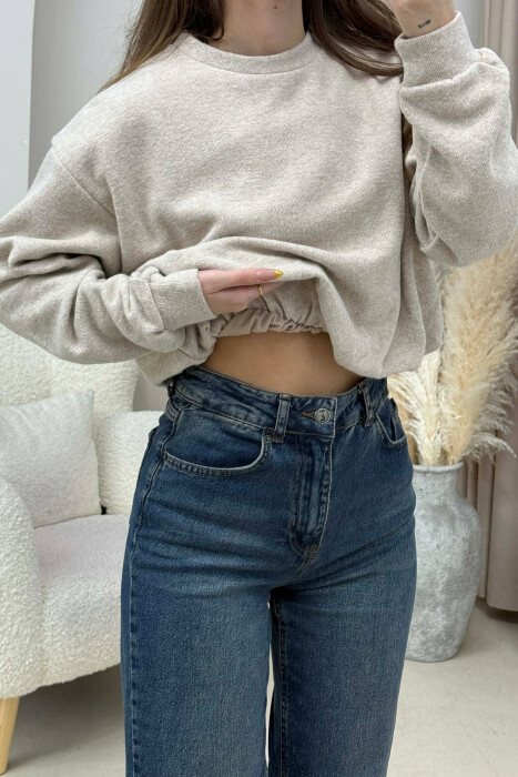 ONE COLOR ELASTIC END WOMEN SWEATSHIRT BEIGE/BEZHE - 2