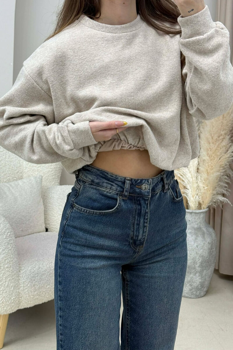 ONE COLOR ELASTIC END WOMEN SWEATSHIRT BEIGE/BEZHE - 2