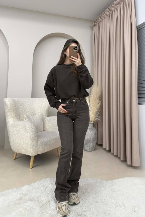ONE COLOR ELASTIC END WOMEN SWEATSHIRT BROWN/KAFE 