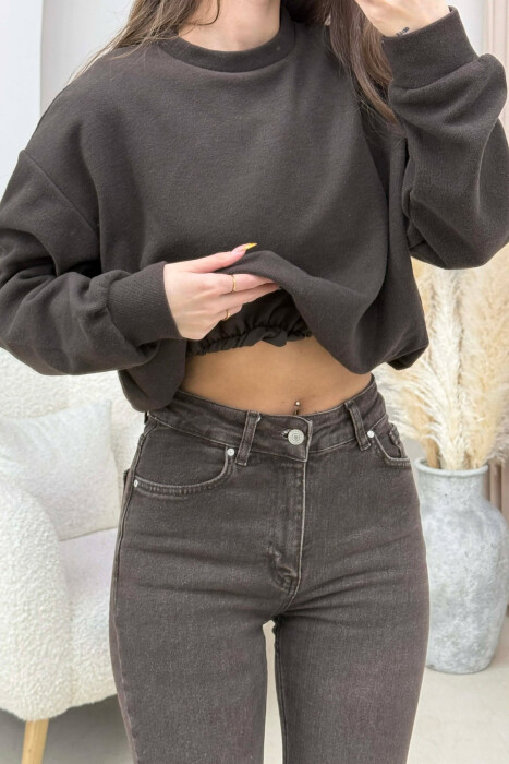 ONE COLOR ELASTIC END WOMEN SWEATSHIRT BROWN/KAFE - 4