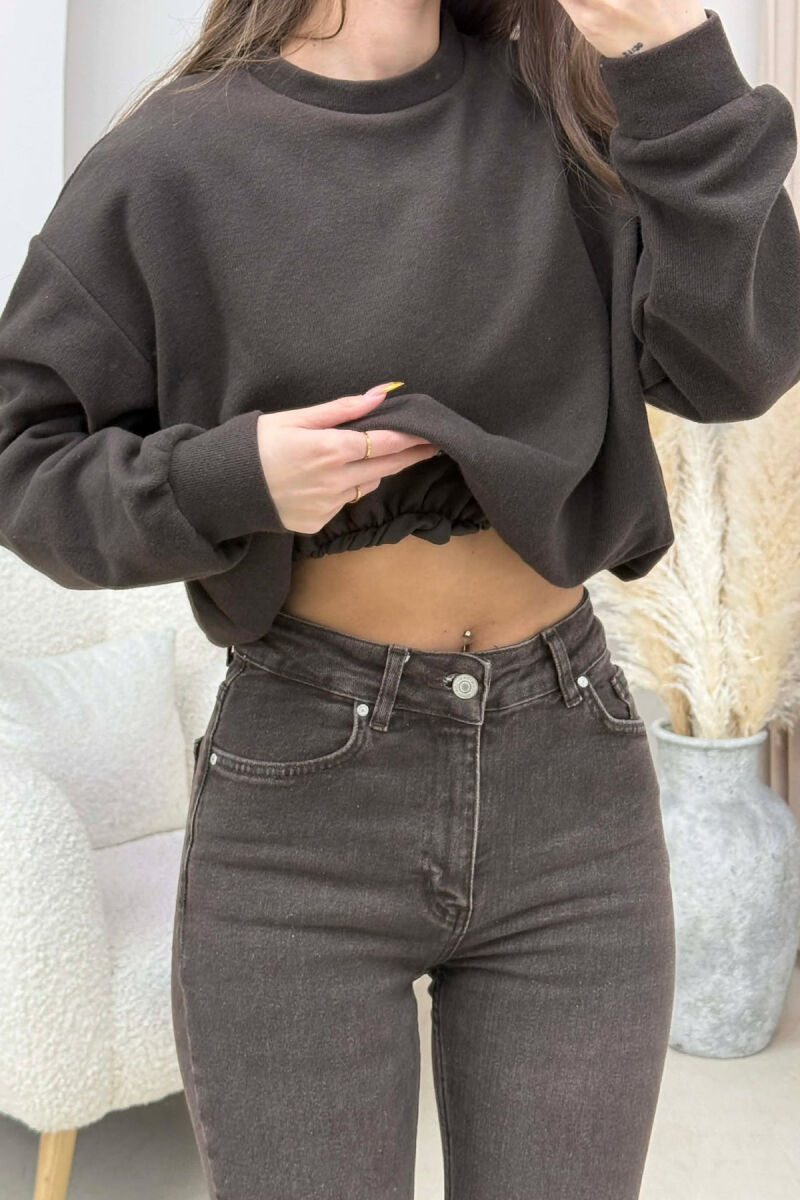 ONE COLOR ELASTIC END WOMEN SWEATSHIRT BROWN/KAFE - 4