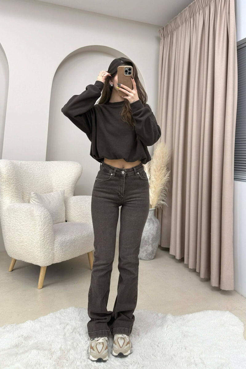 ONE COLOR ELASTIC END WOMEN SWEATSHIRT BROWN/KAFE - 5