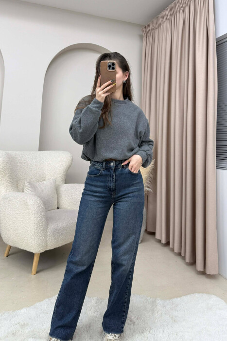 ONE COLOR ELASTIC END WOMEN SWEATSHIRT DARK GREY/GEE - KLAUDIO FASHION