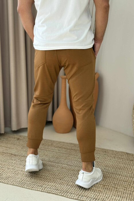 ONE COLOR ELASTIC MEN SWEATPANTS BROWN/KAFE - 3