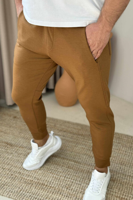 ONE COLOR ELASTIC MEN SWEATPANTS BROWN/KAFE - 4