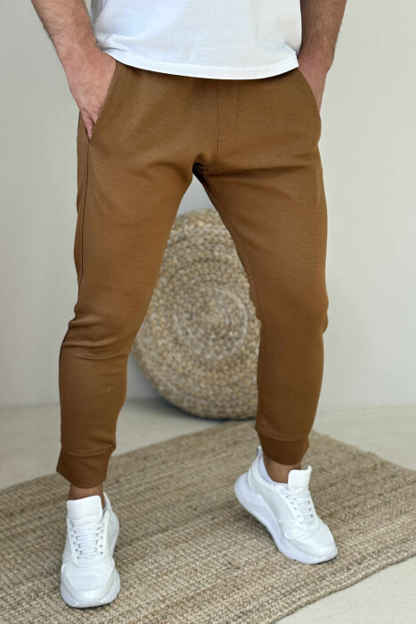 ONE COLOR ELASTIC MEN SWEATPANTS BROWN/KAFE - 1