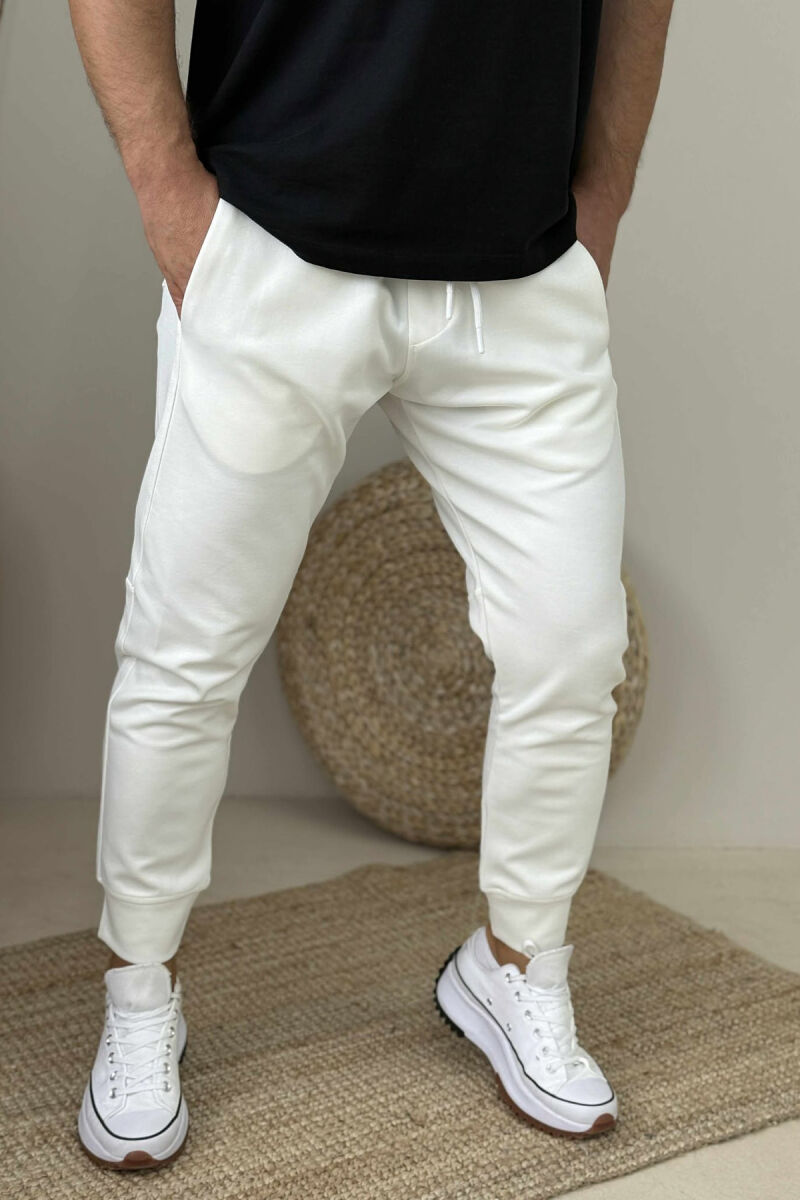 ONE COLOR ELASTIC MEN SWEATPANTS WHITE-E BARDHE - 1