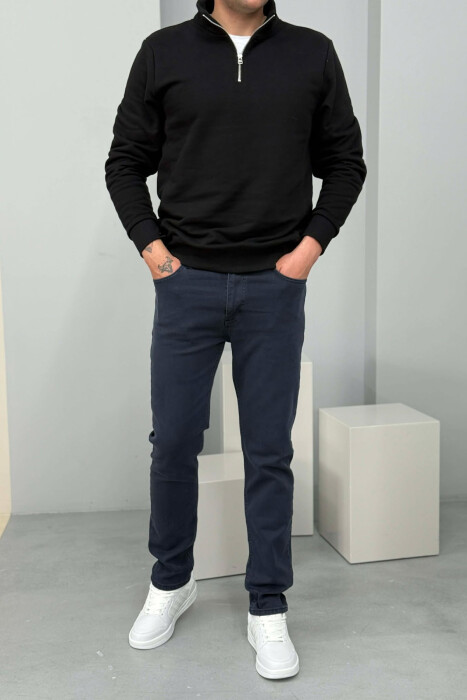 ONE COLOR ELASTIC REGULAR MEN JEANS DARK BLUE/BEE - 1