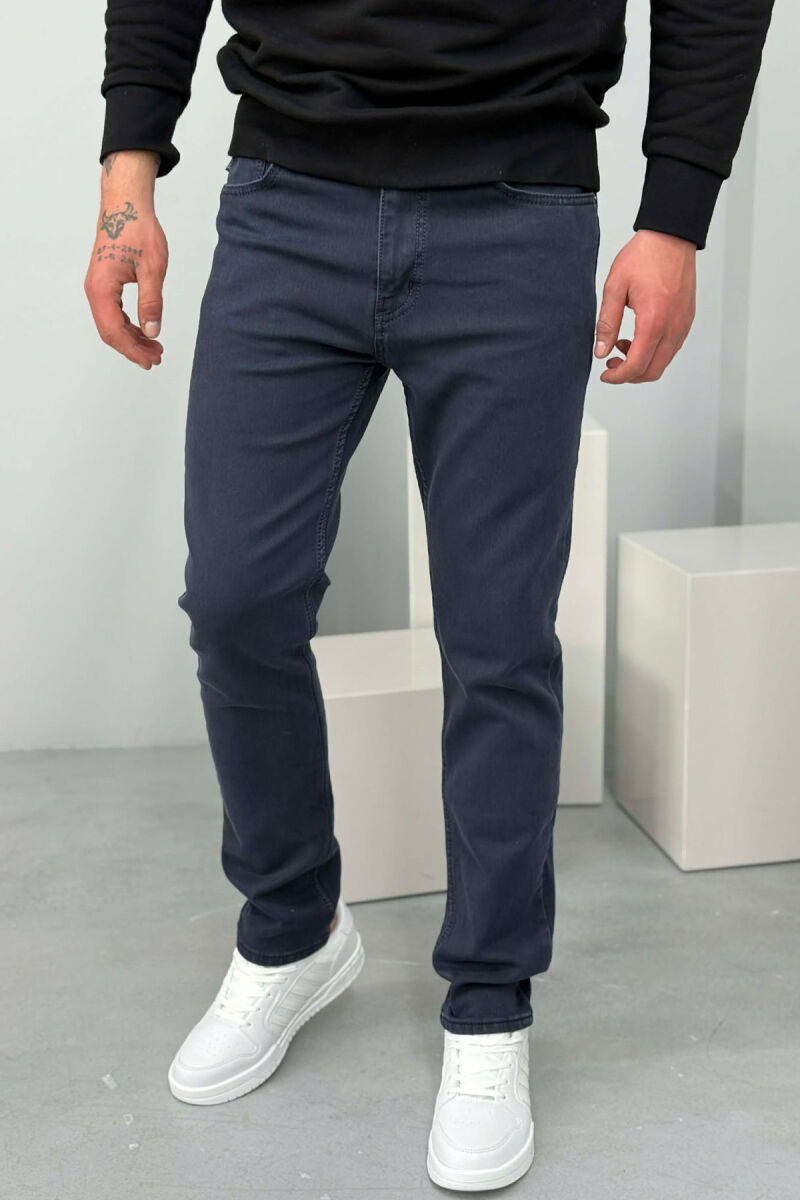 ONE COLOR ELASTIC REGULAR MEN JEANS DARK BLUE/BEE - 2