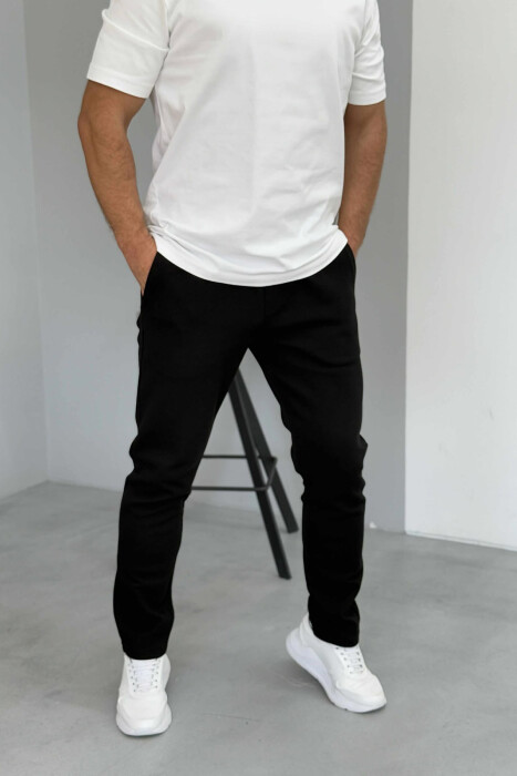 ONE COLOR ELASTIC SIMPLE MEN SWEATPANTS BLACK/ E ZEZE 