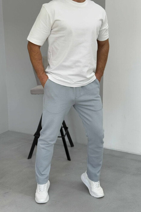 ONE COLOR ELASTIC SIMPLE MEN SWEATPANTS LIGHT GREY/GZ - 1
