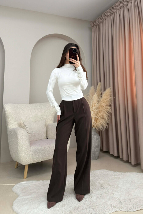 ONE COLOR ELASTIC SIMPLE WOMEN SWEATSHIRT WHITE-E BARDHE - KLAUDIO FASHION