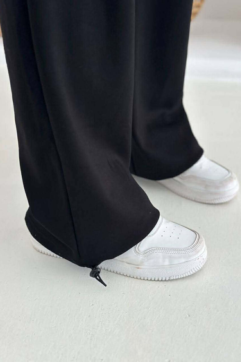 ONE COLOR ELASTIC WAIST LACINGS WOMEN SWEATPANTS BLACK/ E ZEZE - 5