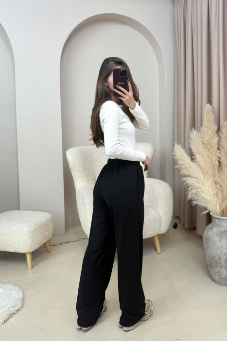 ONE COLOR ELASTIC WAIST LACINGS WOMEN SWEATPANTS BLACK/ E ZEZE - 4