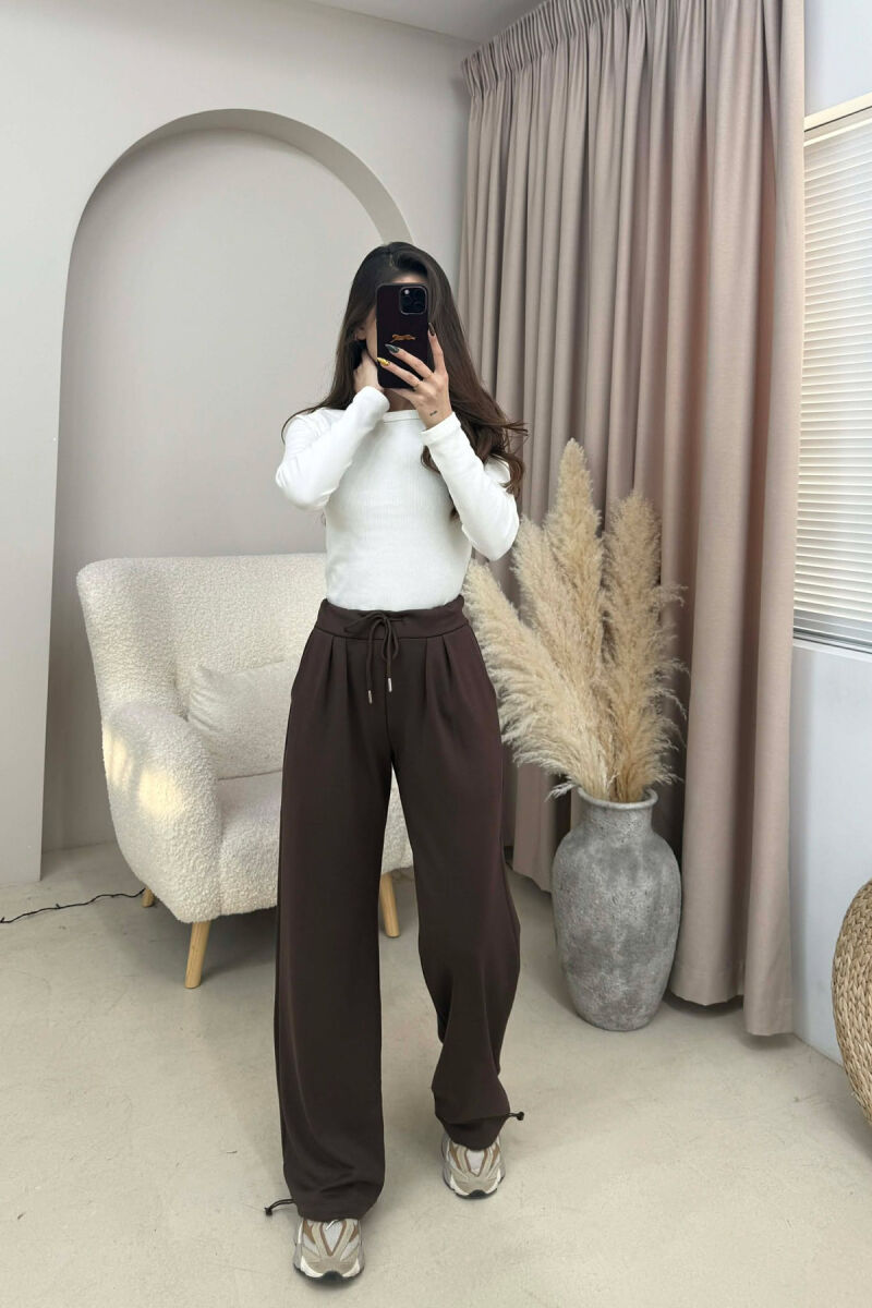ONE COLOR ELASTIC WAIST LACINGS WOMEN SWEATPANTS BROWN/KAFE - 2