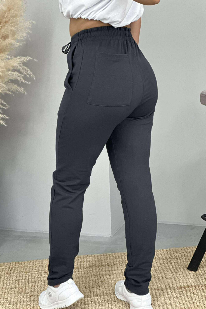ONE COLOR ELASTIC WAIST SIMPLE WOMEN SWEATPANTS DARK GREY/GEE - 2