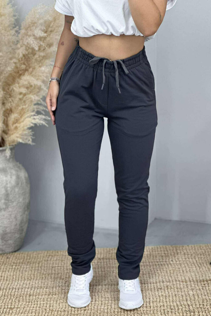 ONE COLOR ELASTIC WAIST SIMPLE WOMEN SWEATPANTS DARK GREY/GEE - 3