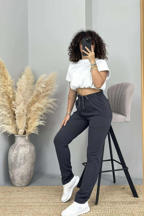 ONE COLOR ELASTIC WAIST SIMPLE WOMEN SWEATPANTS DARK GREY/GEE - 4