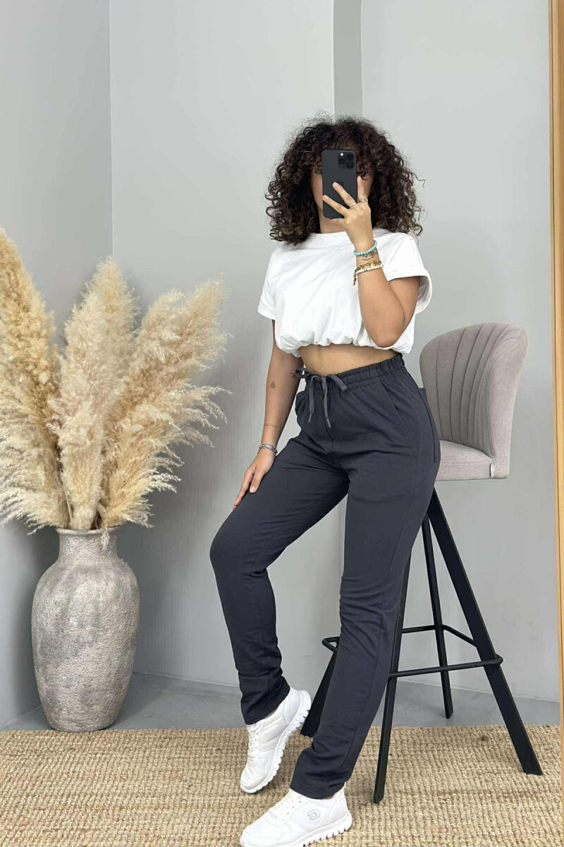 ONE COLOR ELASTIC WAIST SIMPLE WOMEN SWEATPANTS DARK GREY/GEE - 4