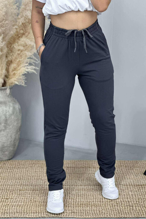 ONE COLOR ELASTIC WAIST SIMPLE WOMEN SWEATPANTS DARK GREY/GEE - 5