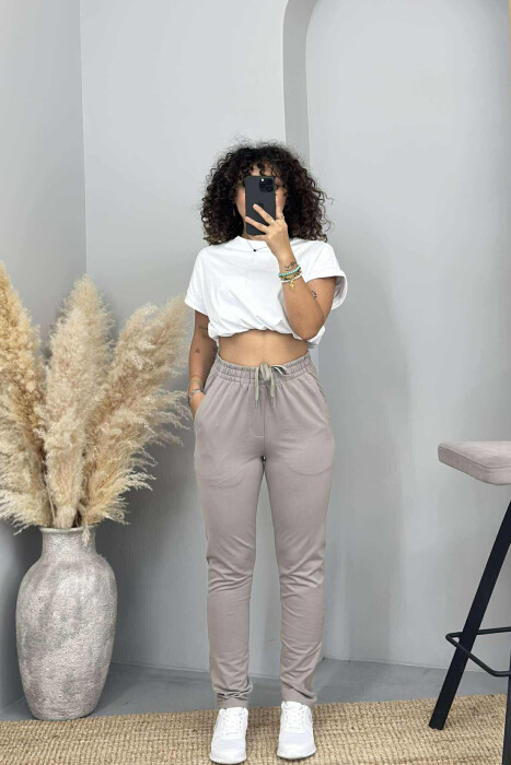 ONE COLOR ELASTIC WAIST SIMPLE WOMEN SWEATPANTS LIGHT GREY/GZ 