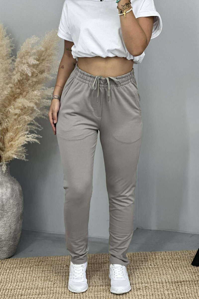 ONE COLOR ELASTIC WAIST SIMPLE WOMEN SWEATPANTS LIGHT GREY/GZ - 2