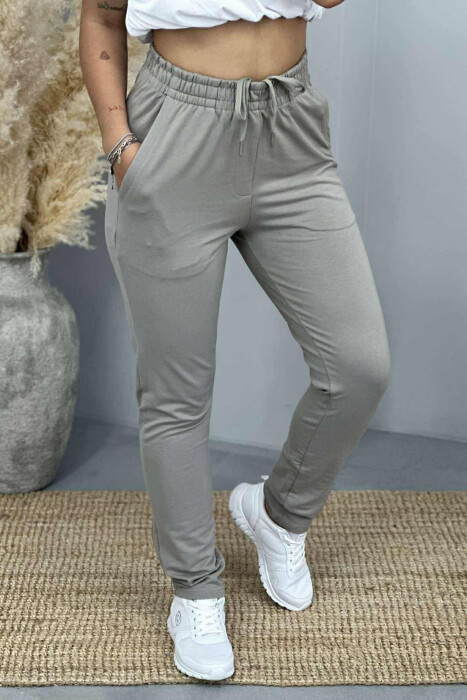 ONE COLOR ELASTIC WAIST SIMPLE WOMEN SWEATPANTS LIGHT GREY/GZ - 4