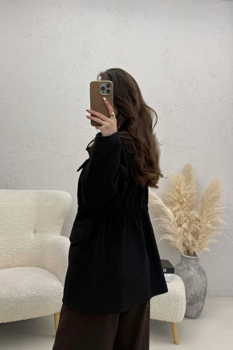 ONE COLOR ELASTIC WAIST WOMAN COAT BLACK/ E ZEZE - 2